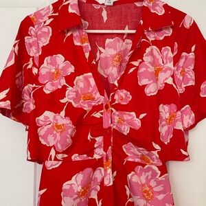 Floral print button down dress.